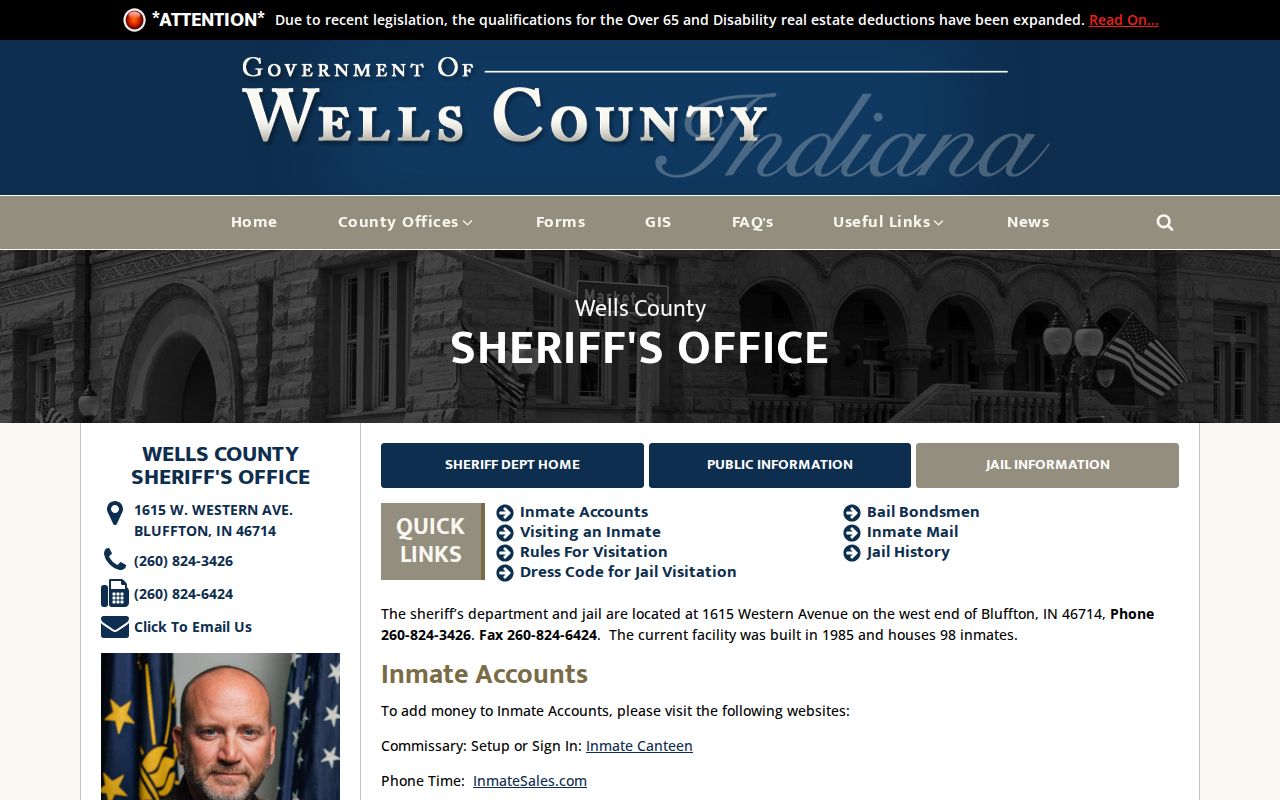 Wells County Sheriff jail contact and bond information
