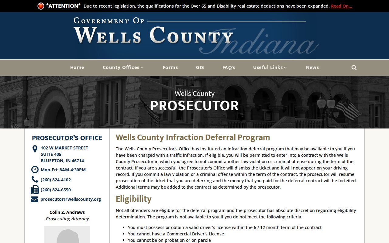 Wells County traffic infraction deferral form and court selector