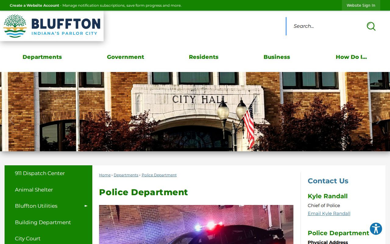 Bluffton police contact for city warrant routing in Wells County