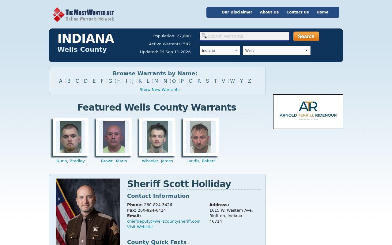 Wells County most wanted warrant search controls without person records